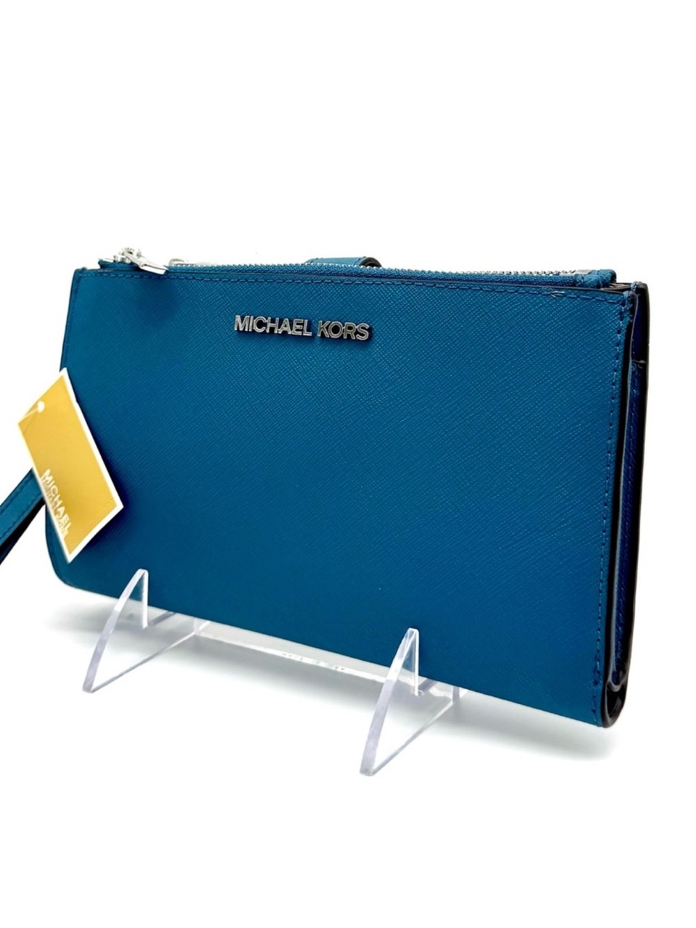 Michael Kors Large Jet Set Travel Logo Double Zip Wallet Teal